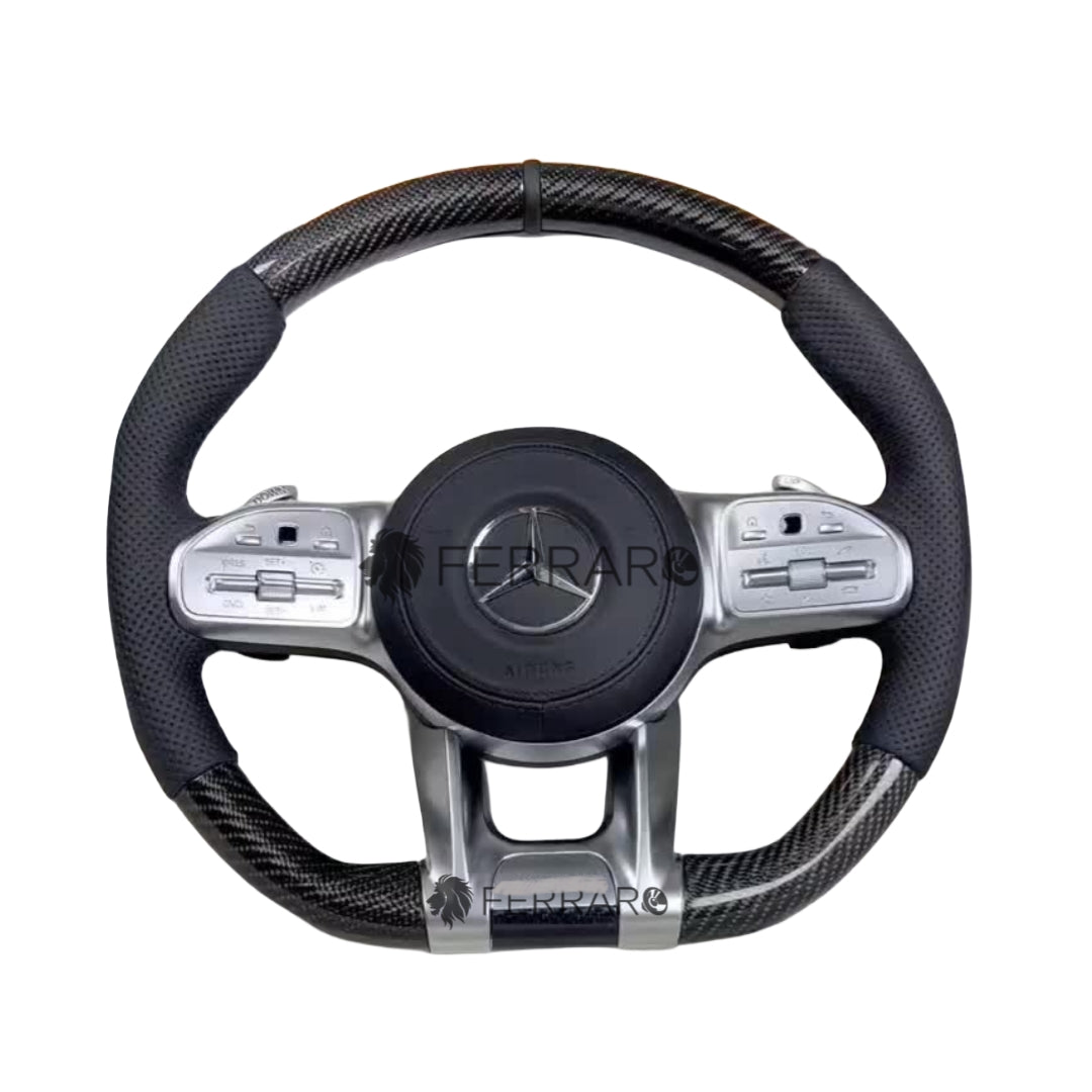 (PRENOTA) Volante per Mercedes, Pelle Nera, Sport, Etichetta Nera, Perforazione, Galvanica, AMG