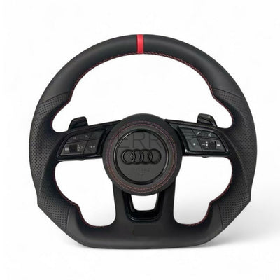 (PRENOTA) Volante per Audi, Pelle, Etichetta Rossa, Cuciture Rosse, Logo Nero, RS