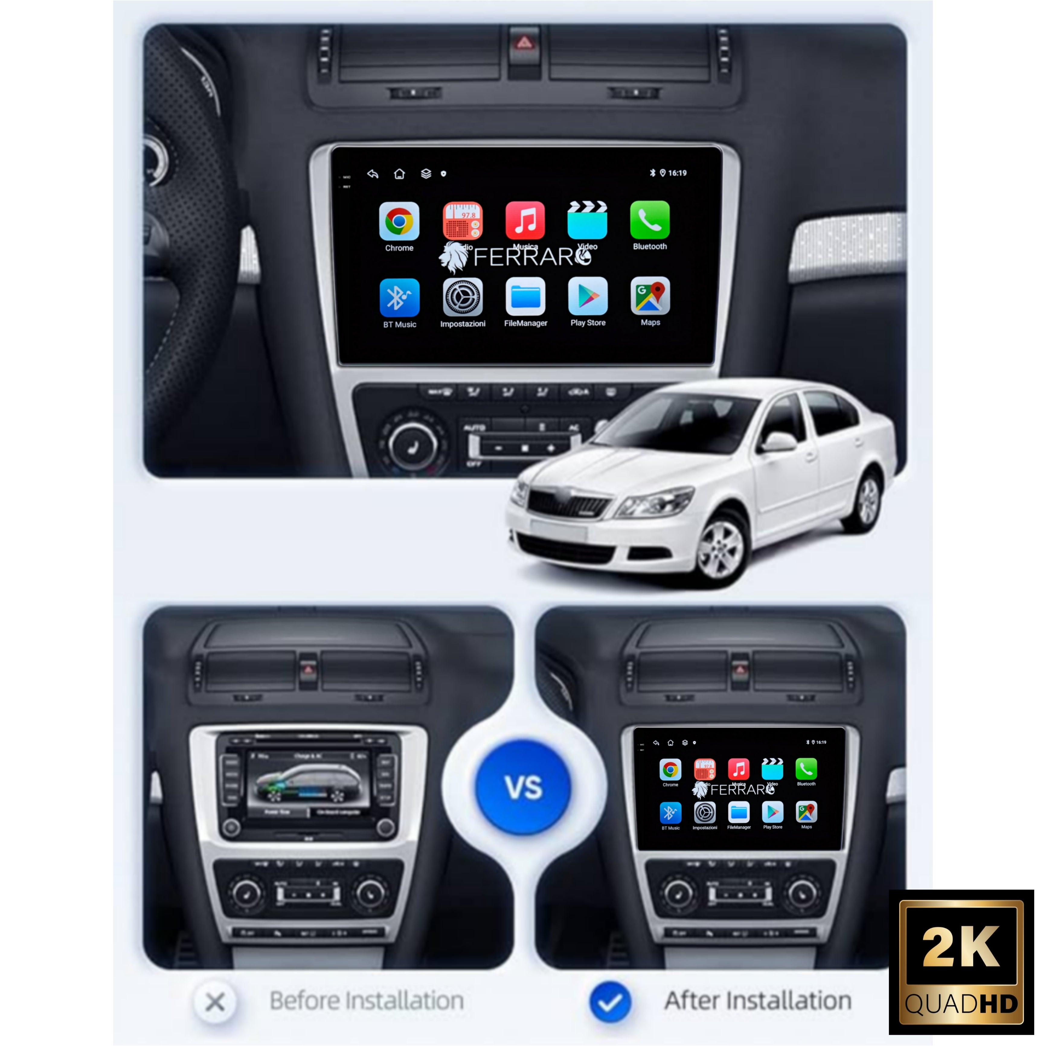 Autoradio per Skoda Octavia MK2 10.1" 2K | 2008-2012 | Android | Bluetooth | CarPlay | Android Auto | 4/64GB Ram