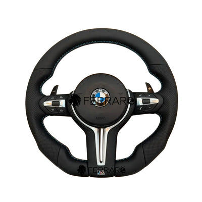 (PRENOTA) Volante per BMW, Pelle Nera, Filo Tricolore, Sport