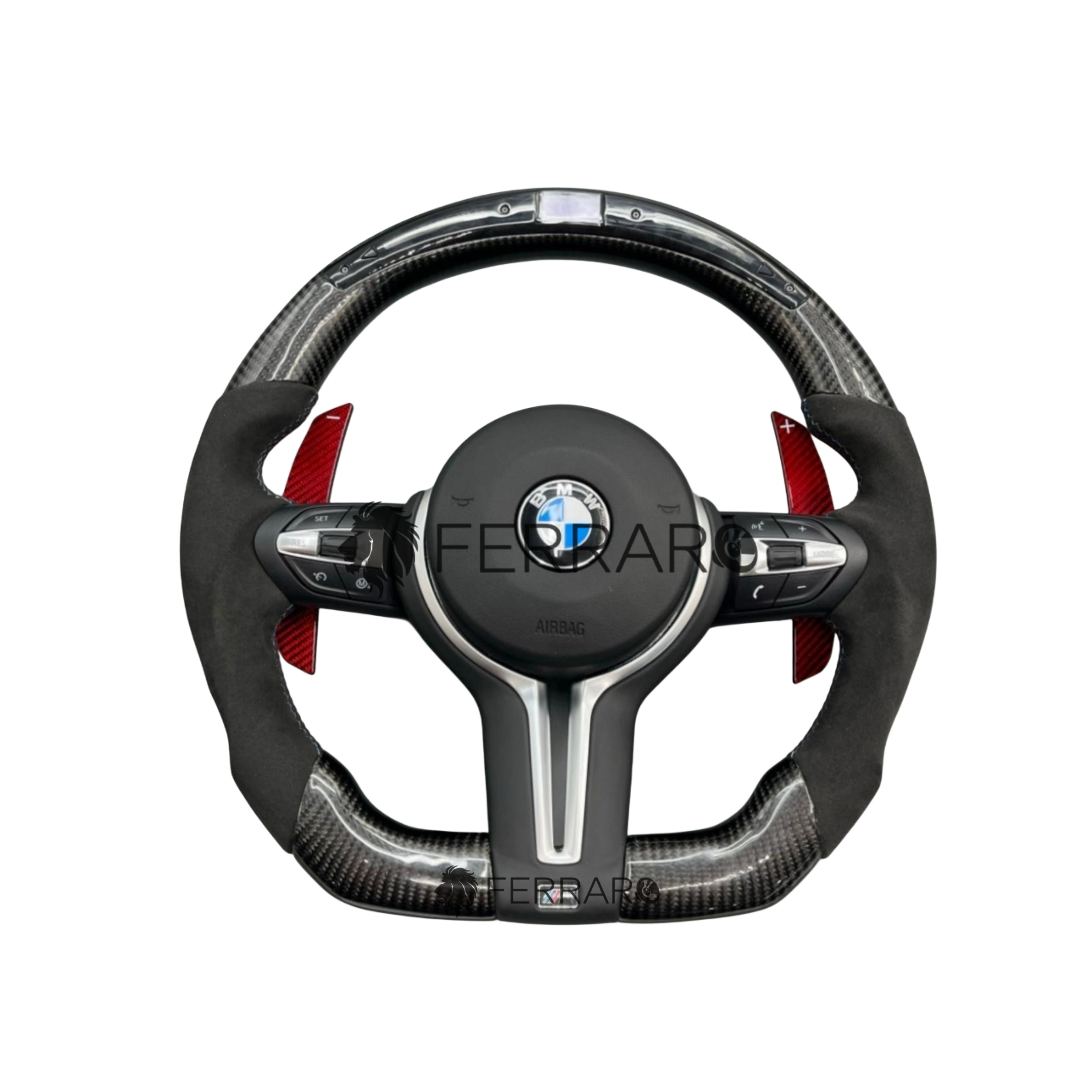 (PRENOTA) Volante per BMW, Carbonio Diagonale, LED, Linea Tricolore, Sport
