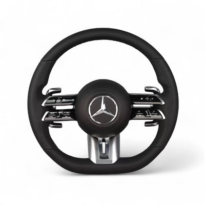 (PRENOTA)Volante per Mercedes, Pelle Nera, Filo Nero, AMG