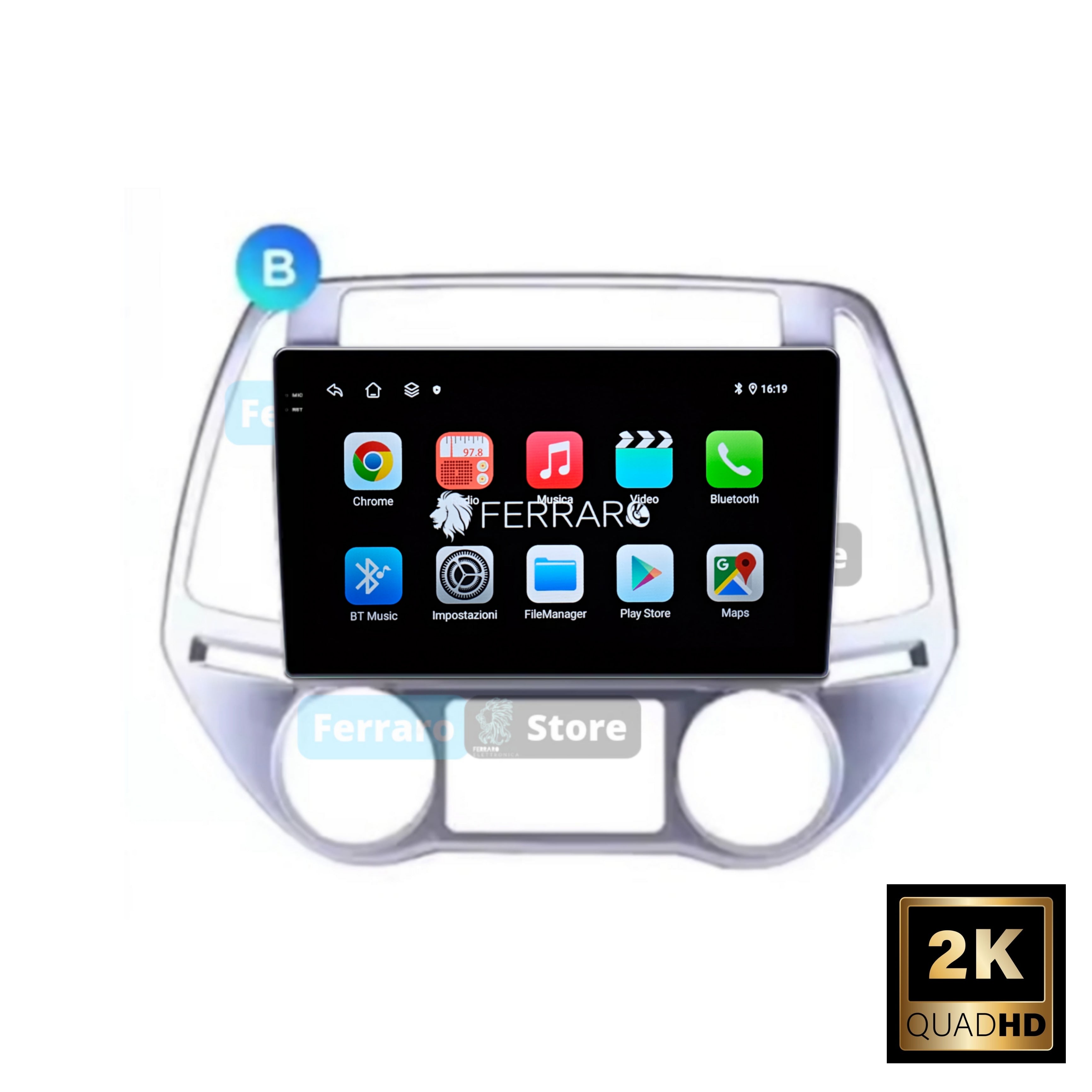 Autoradio per Hyundai i20 9" 2K | 2008-2014 | Android | Bluetooth | CarPlay | Android Auto | 12/256GB Ram