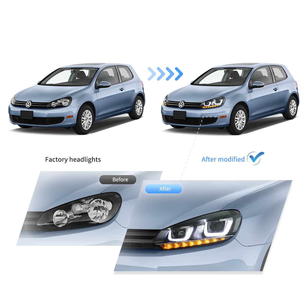 (PRENOTA) Fanali Anteriore Completo per Volkswagen Golf VI, MK6 (2008-2012) a LED