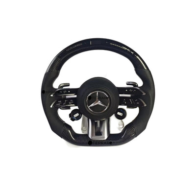 (PRENOTA) Volante per Mercedes, Nero, Logo Argento, Filo Argento, 2 Pomelli