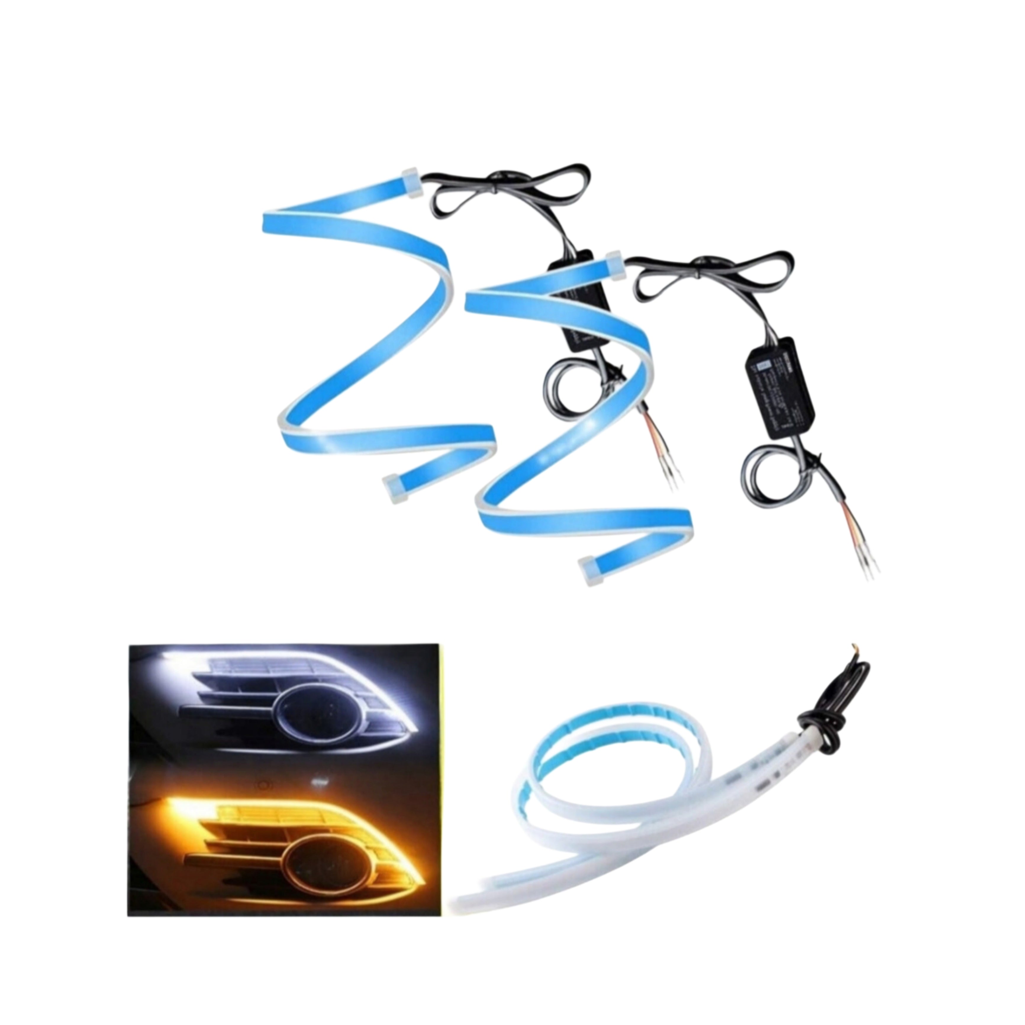Flexible LED for CAR 2PCS - Car Headlights, Lighting SET, 60cm, LED Strip, White &amp; Yellow.
