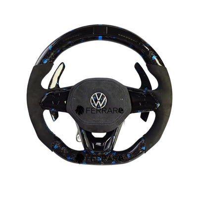 (PRENOTA) Volante per Volkswagen, Forgiato Blu, Etichetta Blu, Pulsante, LED