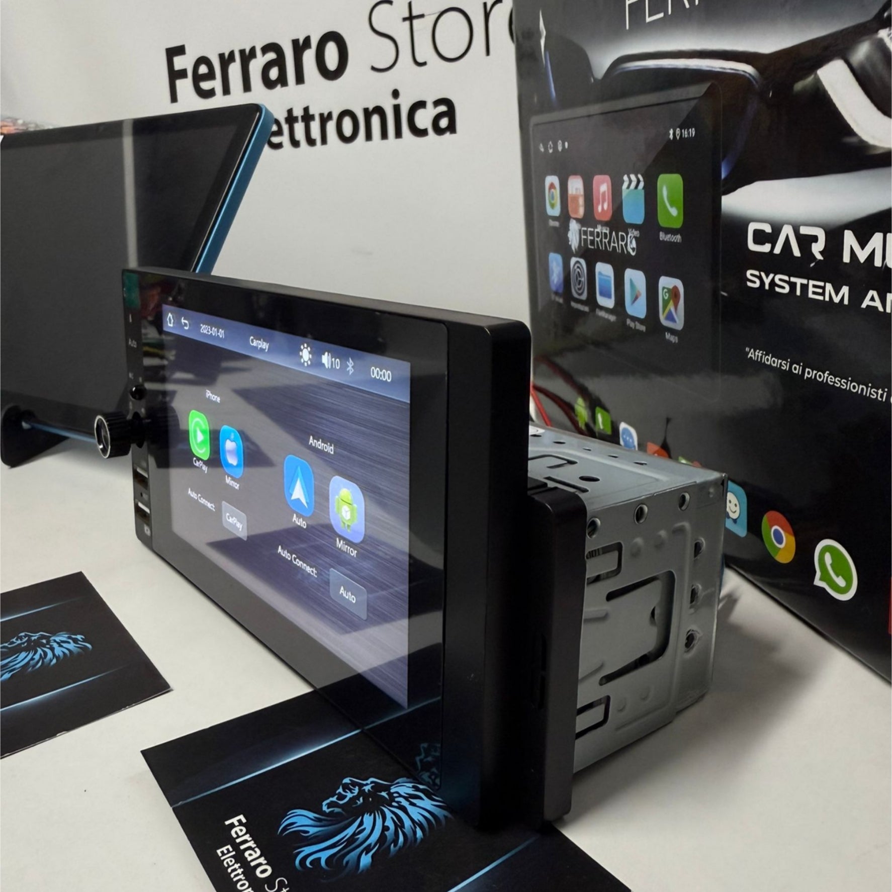 Autoradio Universale Fisso, 1Din 5.5"Pollici, Bluetooth, Radio, USB, Navigatore, CarPlay e Android Auto Wireless