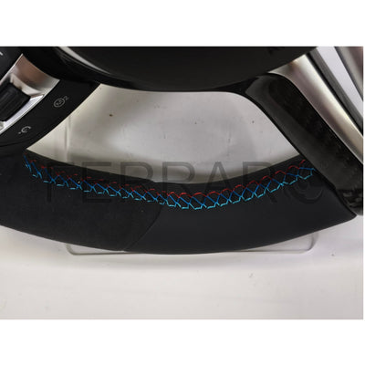 (PRENOTA) Volante per BMW, Pelle Nera, Etichetta Blu, Carbonio