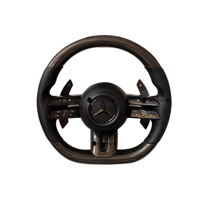 (PRENOTA) Volante per Mercedes, Carbonio, Logo Nero, Punzonata, Paddle Nero, Linea Nera, AMG