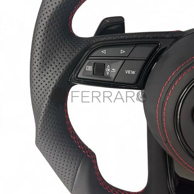 (PRENOTA) Volante per Audi, Pelle, Etichetta Rossa, Cuciture Rosse, Logo Nero, RS