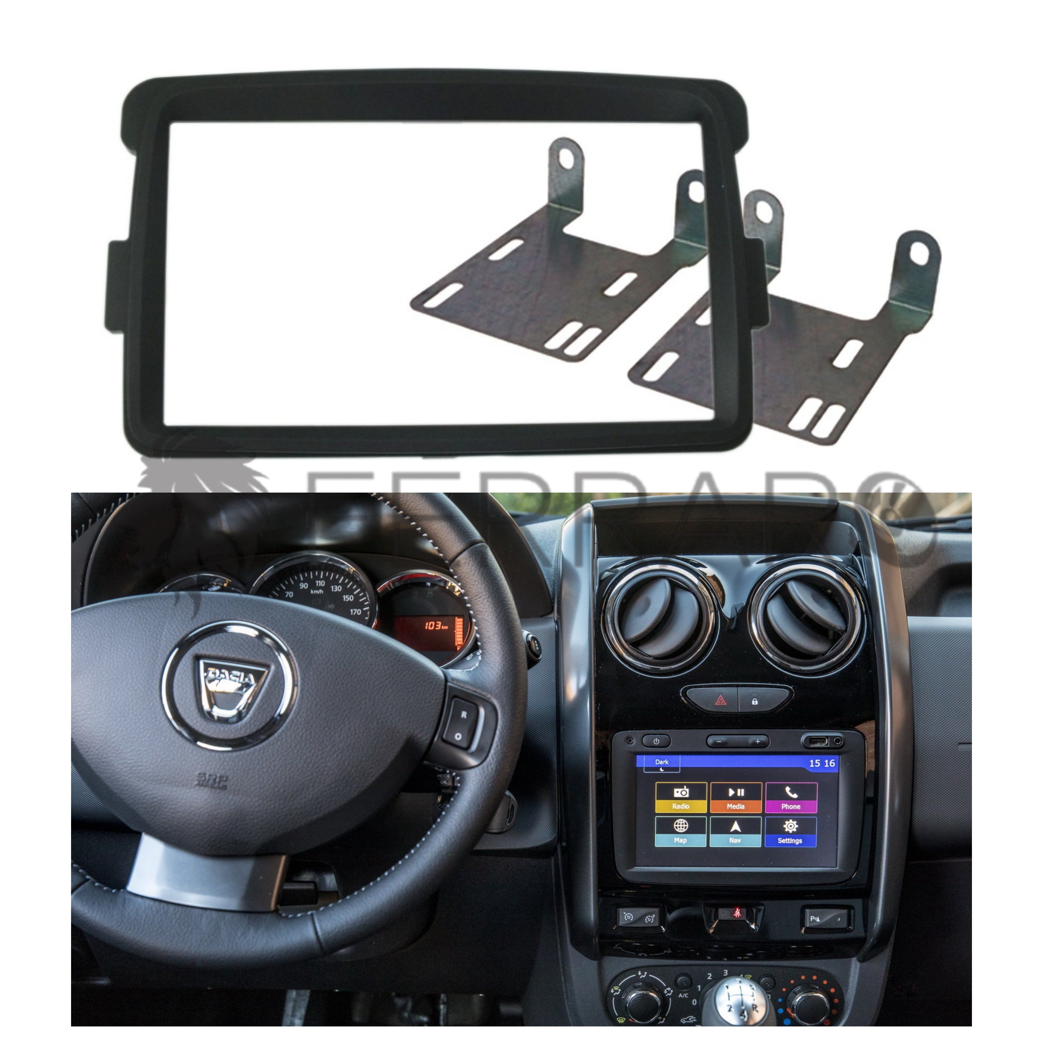 Mascherina 2DIN per Dacia, Renault (Compatibilità in Descrizione)