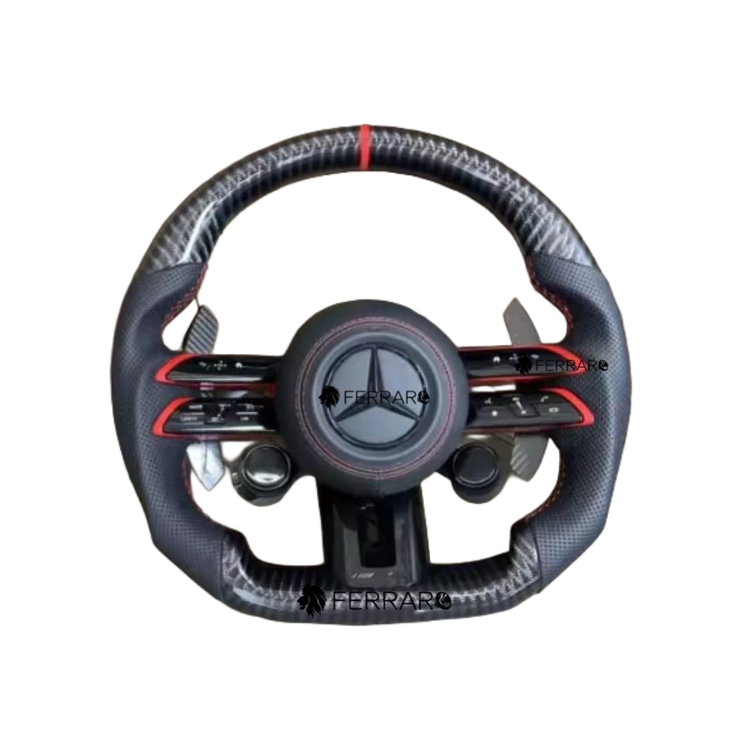 (PRENOTA) Volante per Mercedes GLA, H247 (Dal 2020>) Carbonio Diagonale, Etichetta Rossa, Palette Coda di Rondine, 2 Pulsanti, AMG