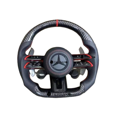 (PRENOTA) Volante per Mercedes GLA, H247 (Dal 2020>) Carbonio Diagonale, Etichetta Rossa, Palette Coda di Rondine, 2 Pulsanti, AMG