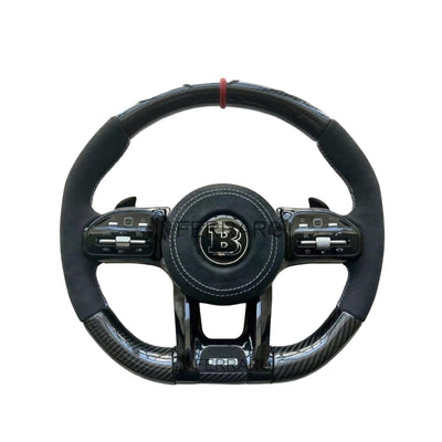 (PRENOTA) Volante per Mercedes, Carbonio Diagonale, Etichetta Rossa, Linea Bianca, Brabus