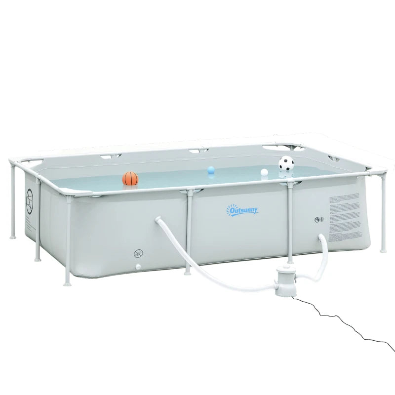 Outsunny Piscina Fuori Terra Autoportante, Piscina Rigida Rettangolare con Filtro e Valvola in Acciaio e PVC, Grigio, 252x152x65cm