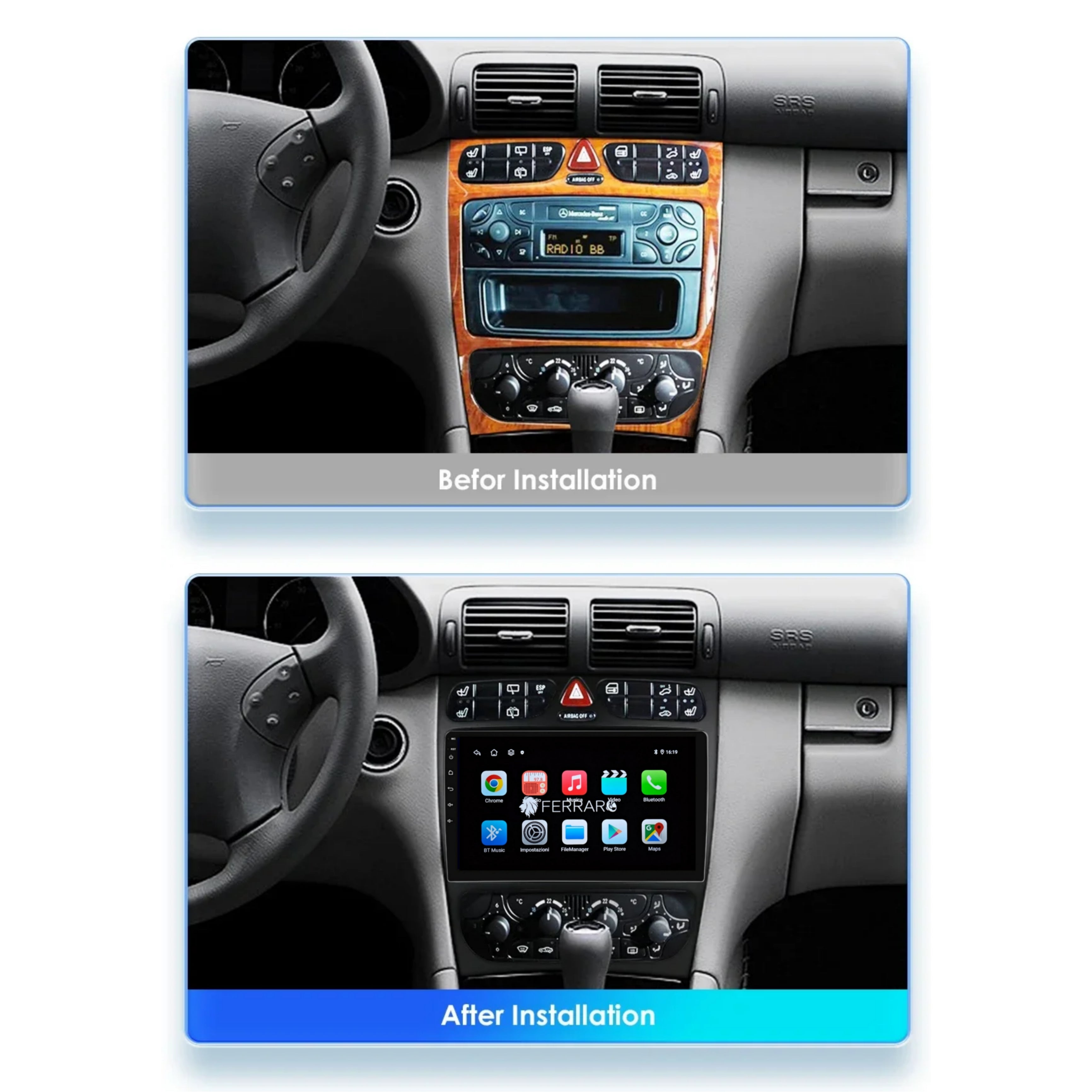 (PRENOTA) Autoradio per Mercedes Classe C 9" (2000-2004) Android, Bluetooth, CarPlay, Android Auto, 2GB/4GB/6GB/8GB Ram