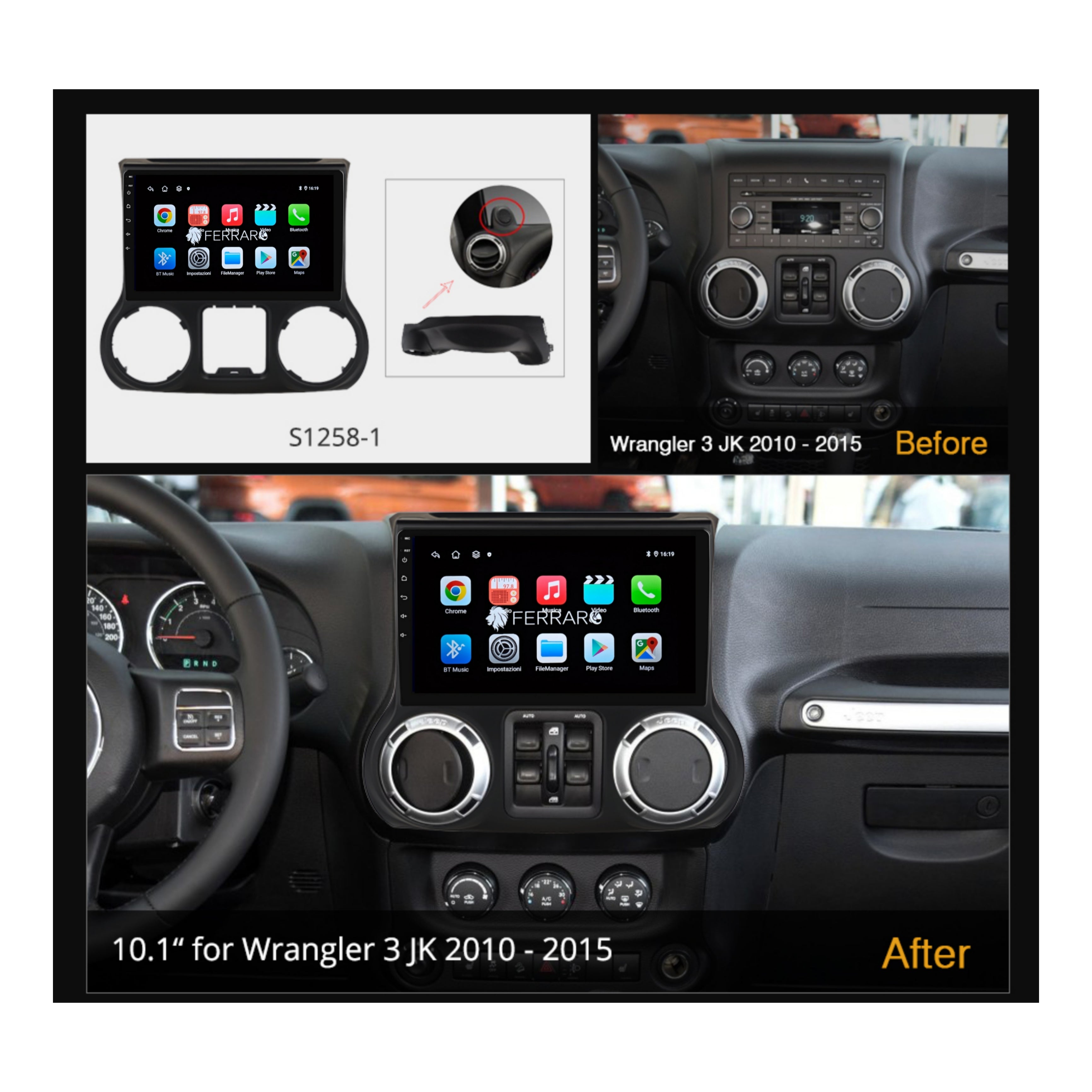 (PRENOTA) Autoradio per Jeep Wrangler 3 JK 10.1" (2010-2018) Android, Bluetooth, CarPlay, Android Auto, 2GB/4GB/8GB Ram