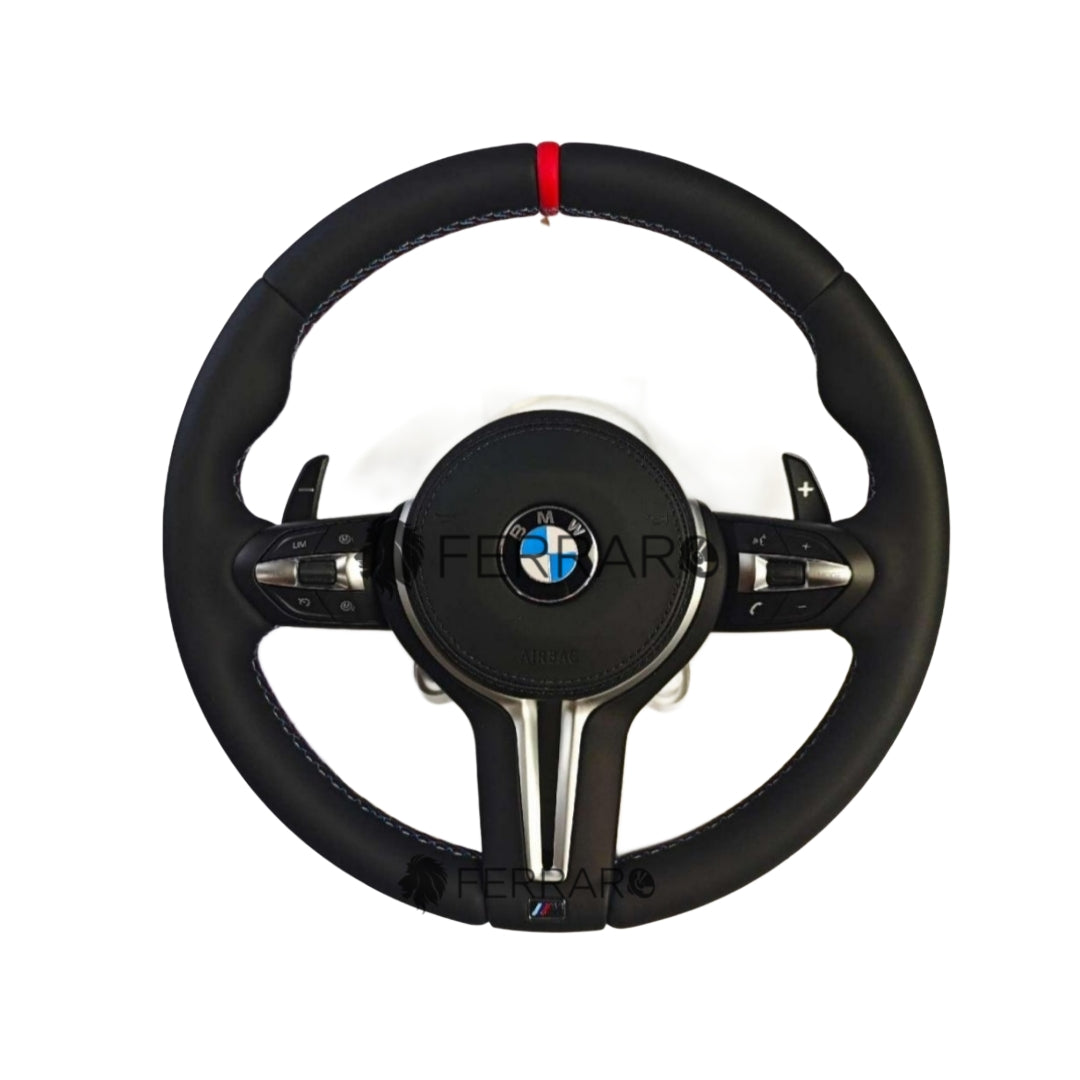 (PRENOTA) Volante per BMW, Pelle Nera, Linea Tricolore, Etichetta Rossa