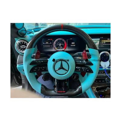 (PRENOTA) Volante per Mercedes, Carbonio Diagonale, Etichetta Rossa, Punzonatura Blu Tiffany, AMG