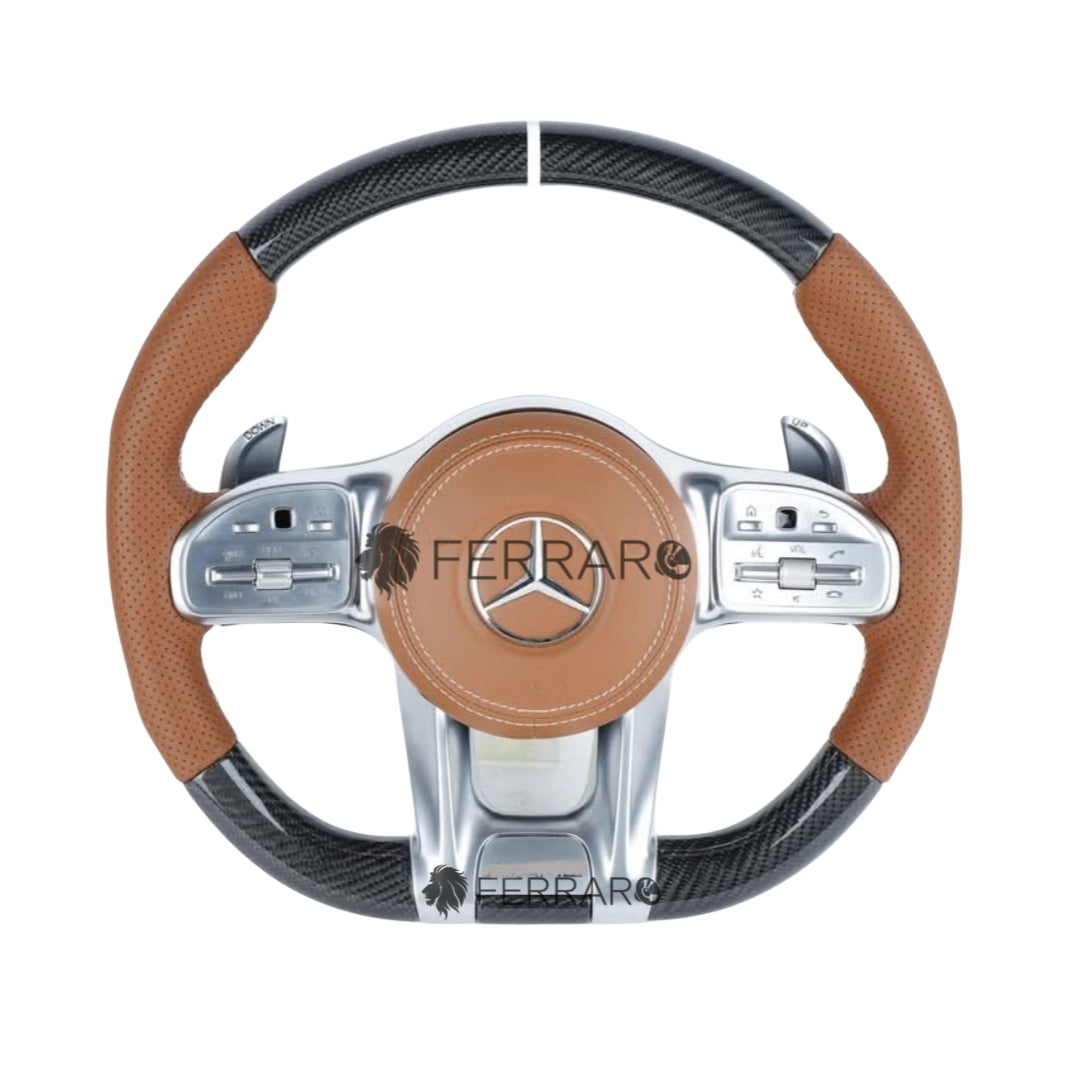 (PRENOTA) Volante per Mercedes, Nero Pianoforte, Marrone, Perforazione, AMG