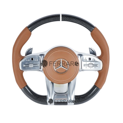 (PRENOTA) Volante per Mercedes, Nero Pianoforte, Marrone, Perforazione, AMG