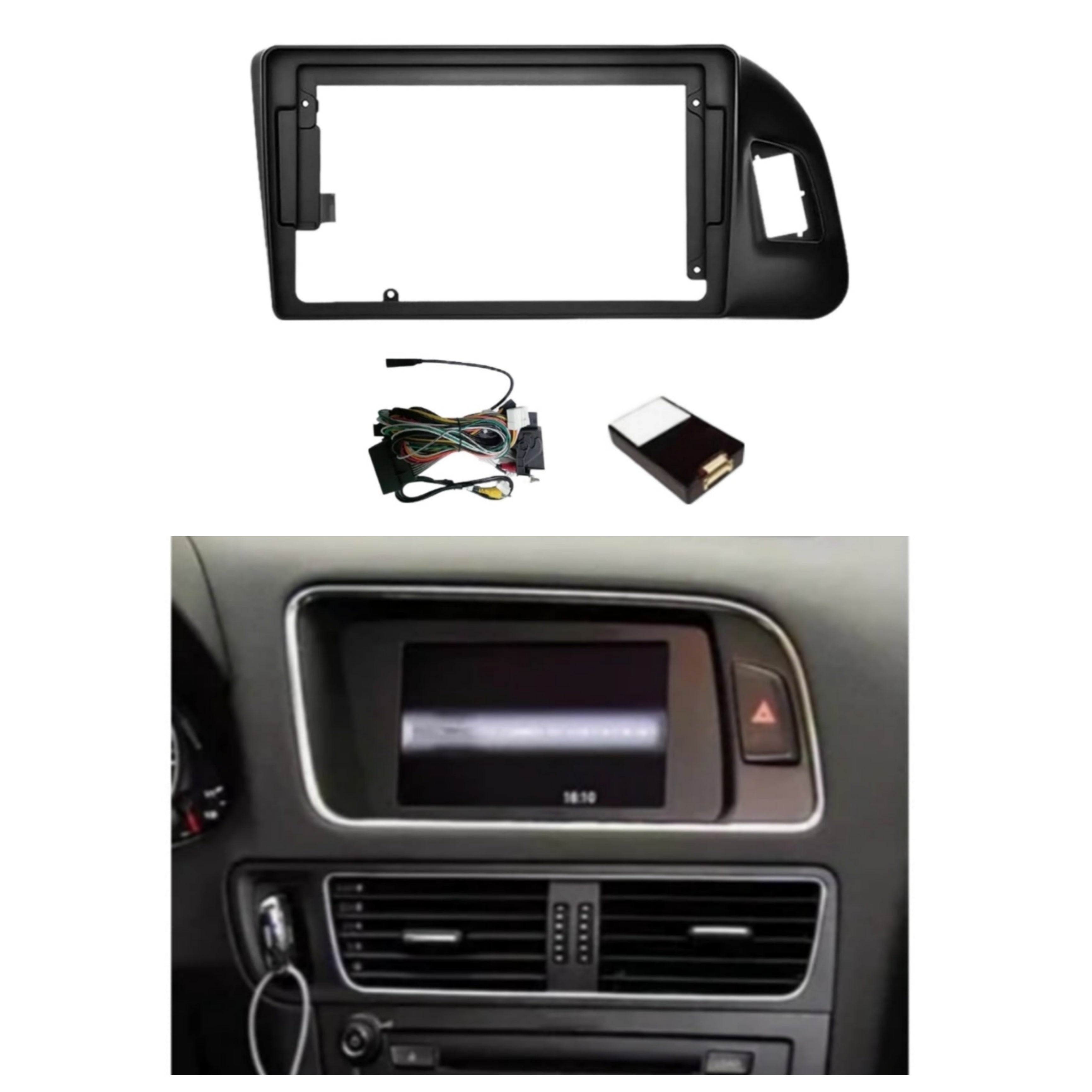 Kit Montaggio Autoradio 9"Pollici Audi Q5, NO MMI (2009-2018) Mascherina, Cablaggio Autoradio Android