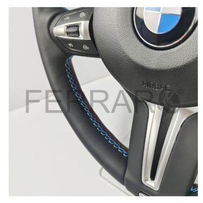 (PRENOTA) Volante per BMW, Pelle Nera, Cromatura, Filo Multicolore
