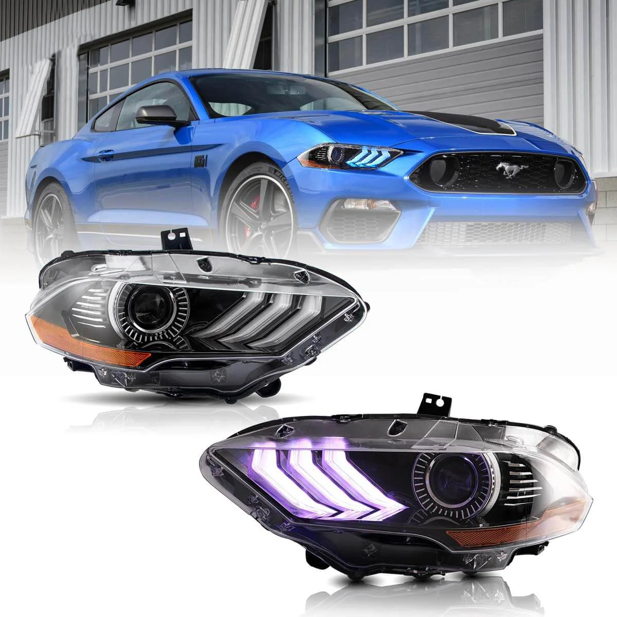 (PRENOTA) Fanali Anteriore Completo per Ford Mustang 6ª Serie (2018-2024) a LED, RGB