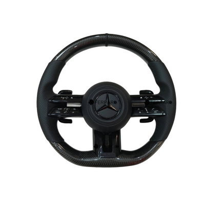 (PRENOTA) Volante per Mercedes, Carbonio Nero, Logo Nero, Punzonata Nera, Linea Nera, AMG