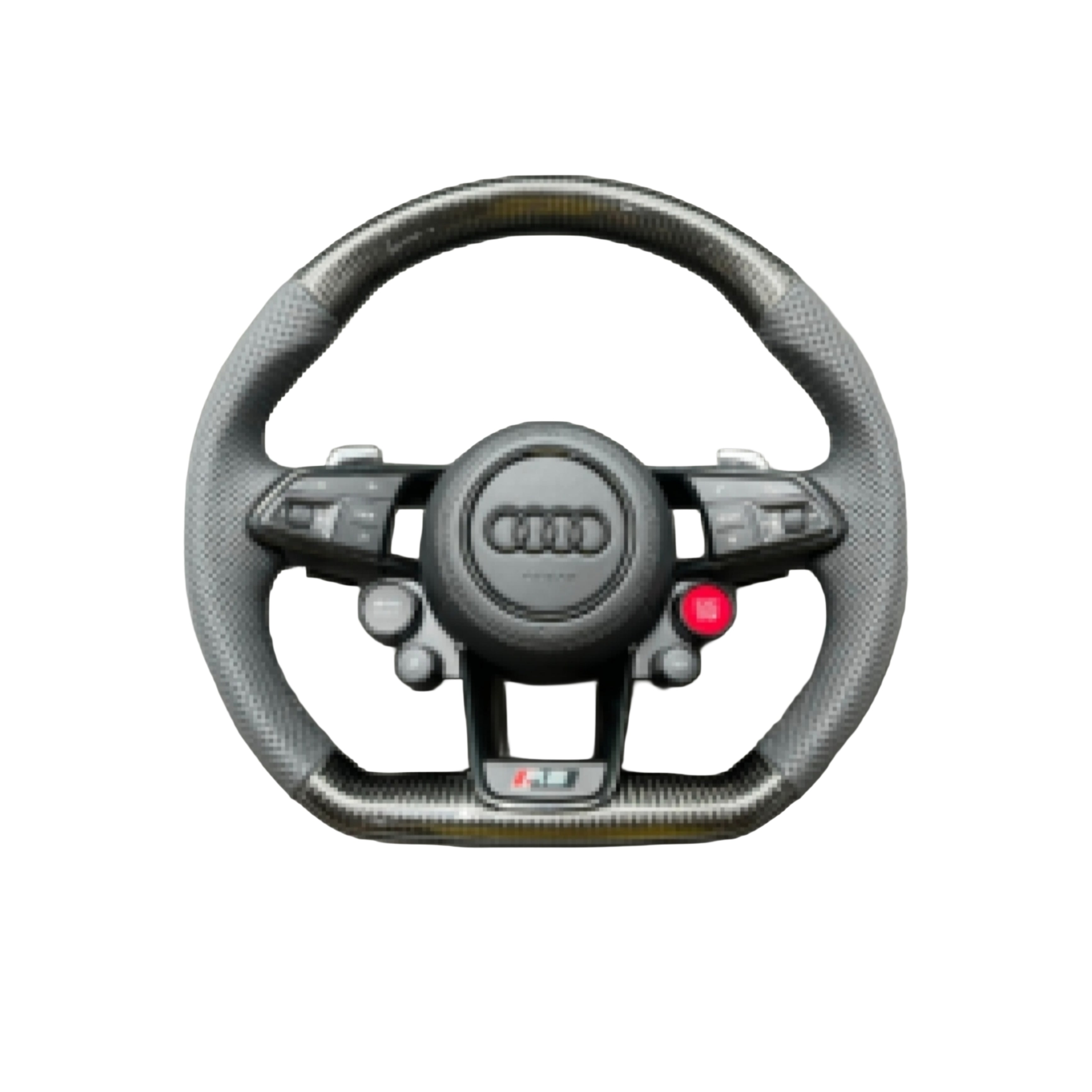 (PRENOTA) Volante per Audi, Carbonio Diagonale, Perforato, Pulsanti, Filo Nero, RS