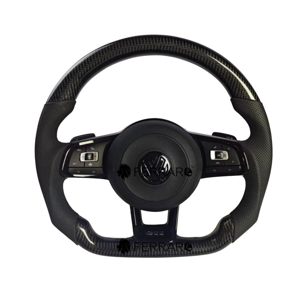 (PRENOTA) Volante per Volkswagen, Carbonio Diagonale, Filo Nero, Punzonatura