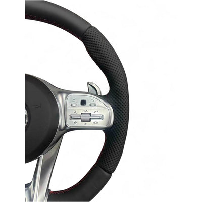 (PRENOTA) Volante per Mercedes, Etichetta Rossa, Pelle Nera, Filo Nero, AMG