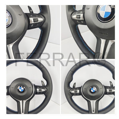 (PRENOTA) Volante per BMW, Pelle Nera, Cromatura, Filo Multicolore