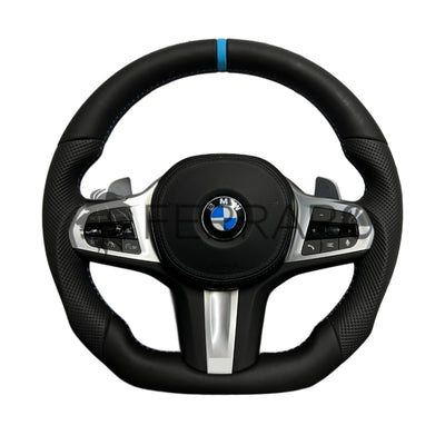 (PRENOTA) Volante per BMW, Pelle Nera, Linea Azzurra, Sport
