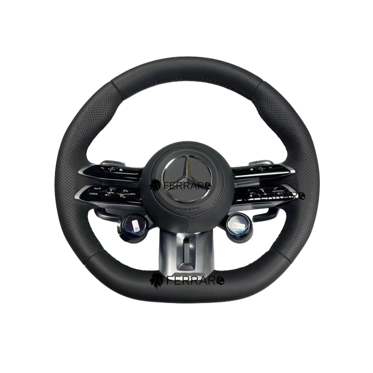 (PRENOTA) Volante per Mercedes, Nera, Linea Nera, Perforazione, Manopole, AMG