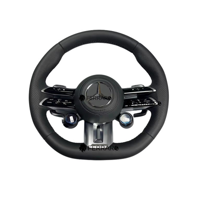 (PRENOTA) Volante per Mercedes, Nera, Linea Nera, Perforazione, Manopole, AMG