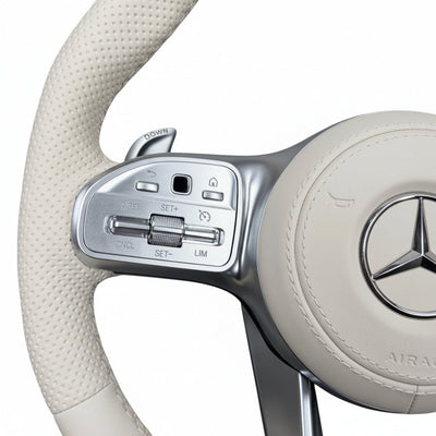 (PRENOTA) Volante per Mercedes, Etichetta Beige, Pelle Beige, Filo Beige, AMG