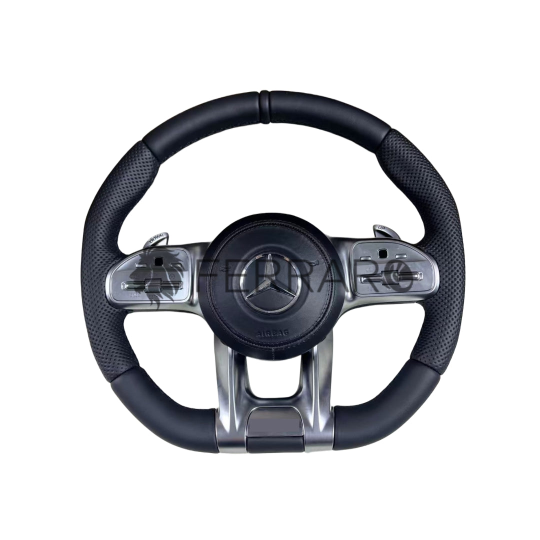 (PRENOTA) Volante  per Mercedes, Pelle Nera, Galvanica, Punzonatura, Pomelli AMG