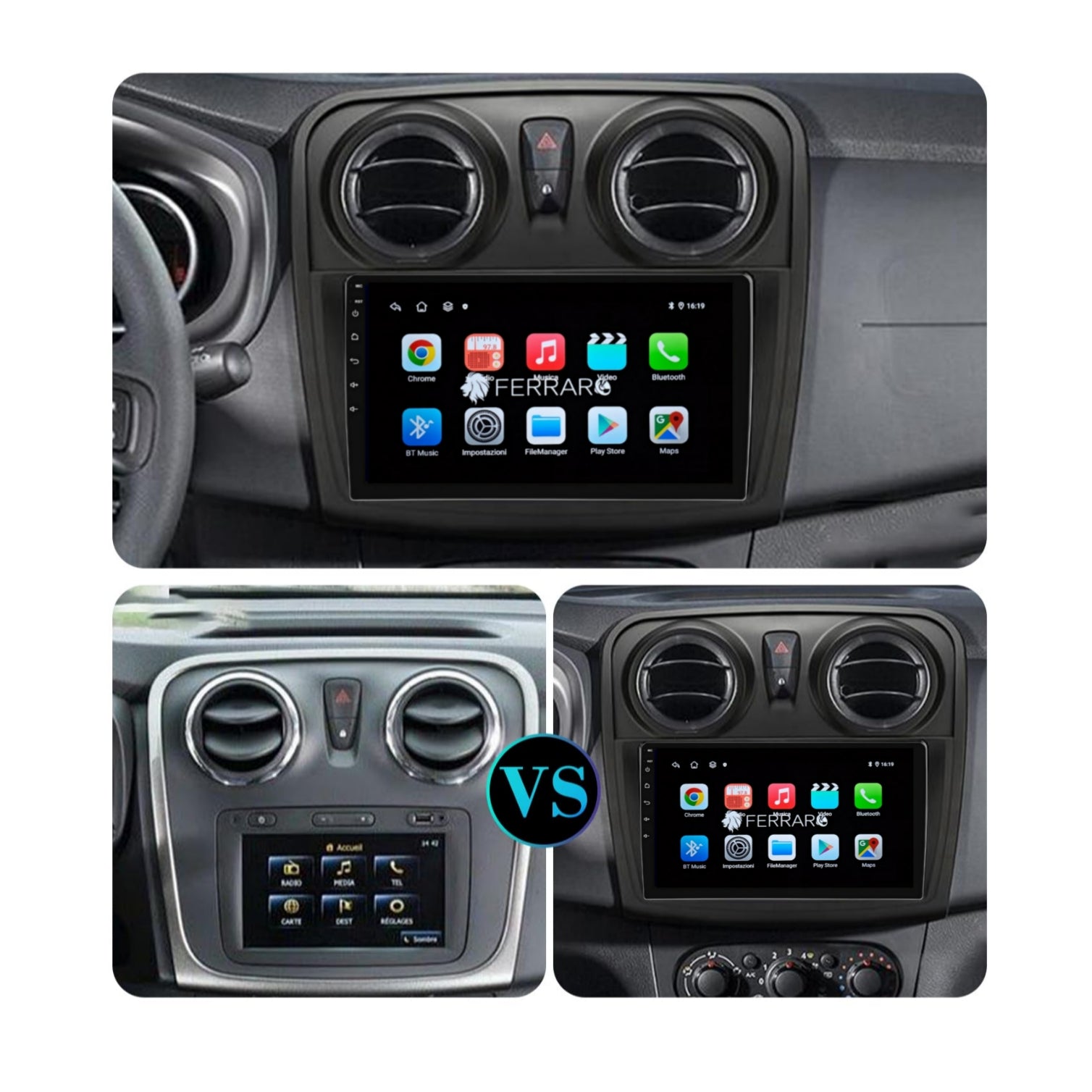 Autoradio per Logan, Sandero, Stepway Symbol 9", Android, Bluetooth, CarPlay, Android Auto, 2GB/4GB/6GB/8GB Ram