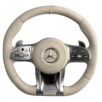 (PRENOTA) Volante per Mercedes, Etichetta Beige, Pelle Beige, Filo Beige, AMG
