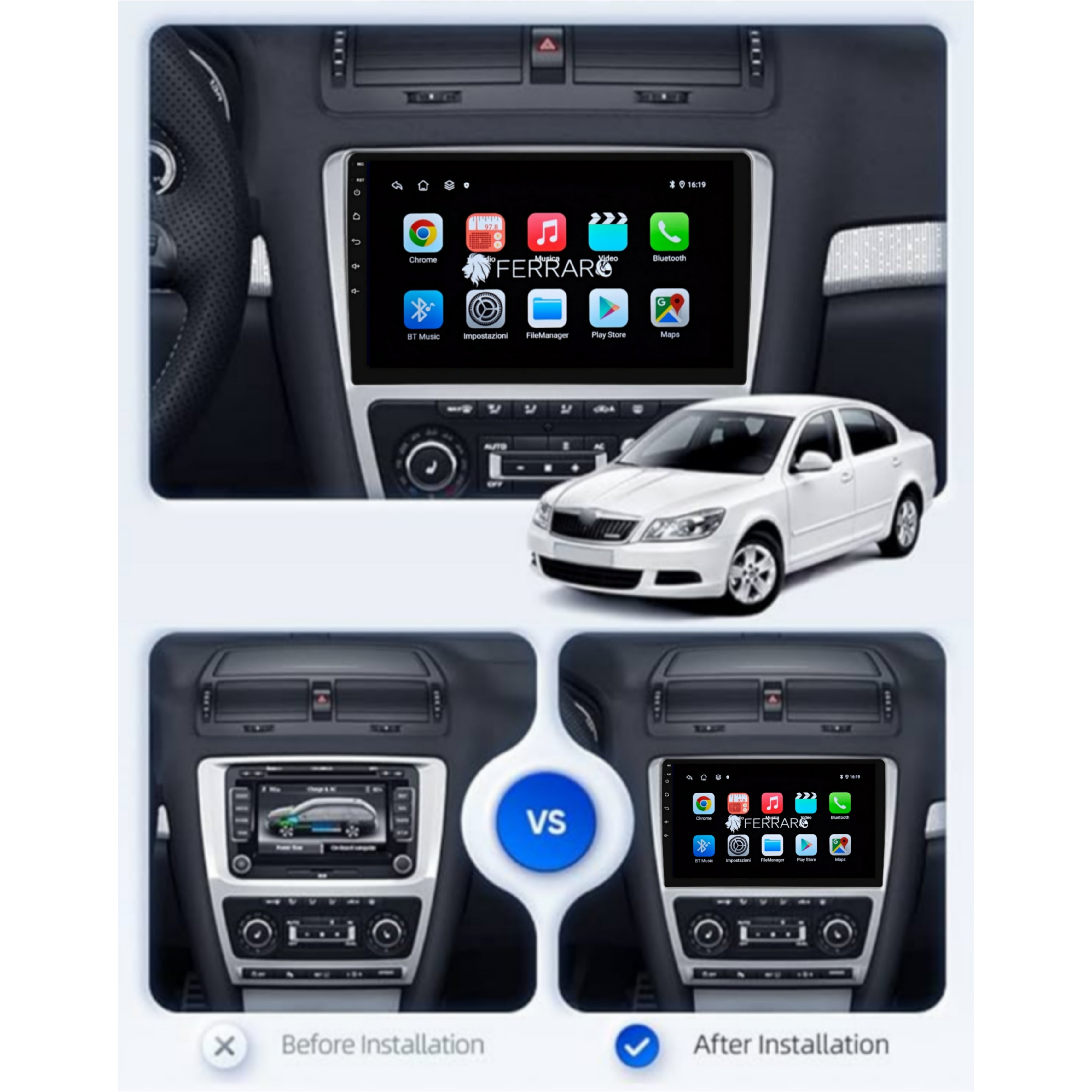 Autoradio per Skoda Octavia MK2 10.1" (2008-2012) Android, Bluetooth, CarPlay, Android Auto, 2GB/4GB/8GB Ram