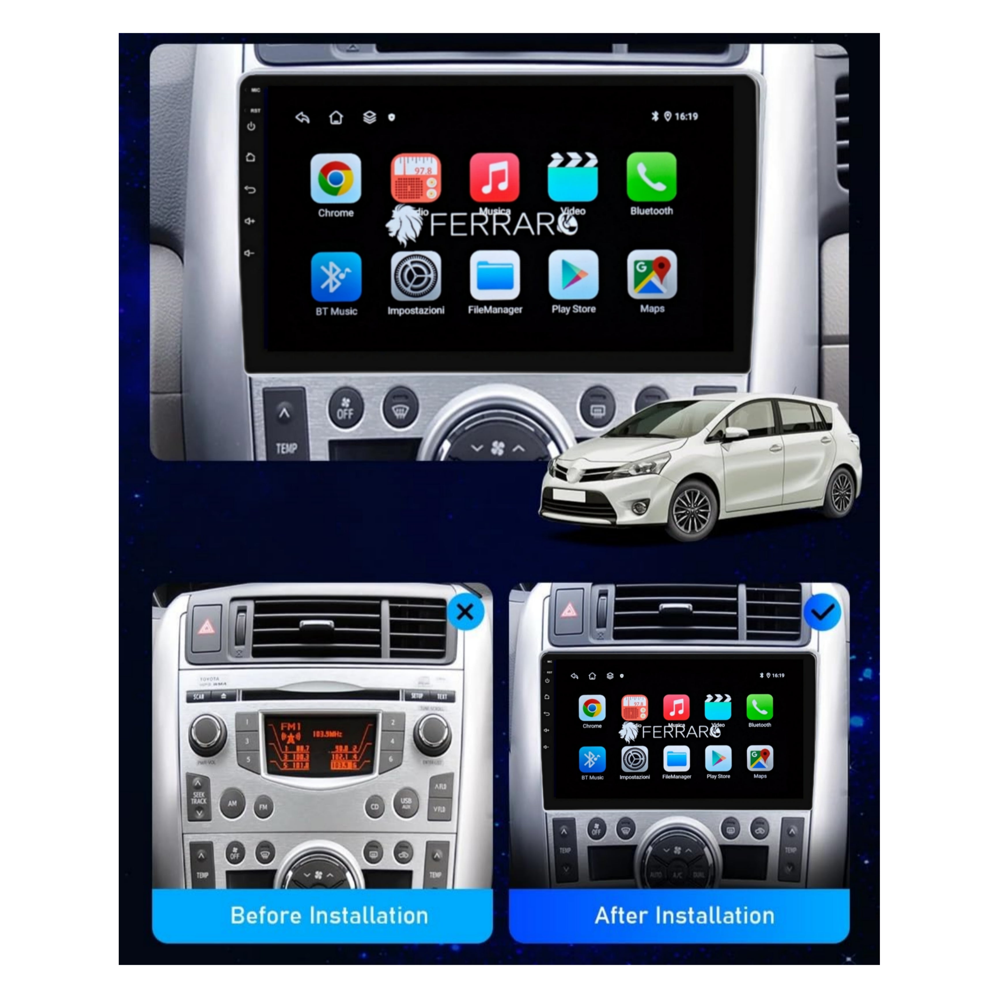 Autoradio per Toyota Verso R20 9" (2009-2018) Android, Bluetooth, CarPlay, Android Auto 2GB/4GB/6GB/8GB Ram