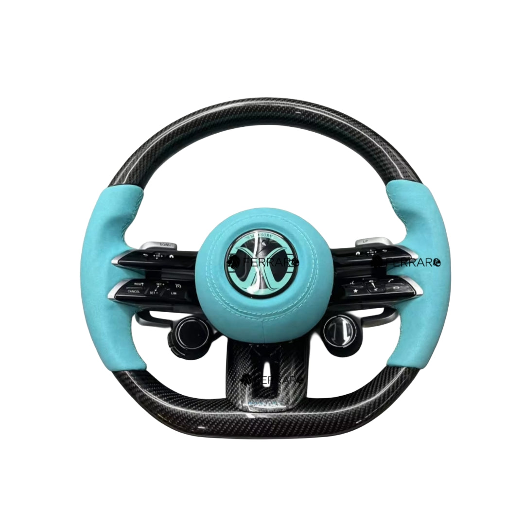 (PRENOTA) Volante per Mercedes, Carbonio Diagonale, Flip Blu, Linea Blu, AMG