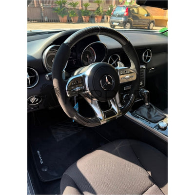 (PRENOTA)Volante per Mercedes, Carbonio Diagonale, Etichetta Pelle Nera, Filo Nero, Galvanica, AMG
