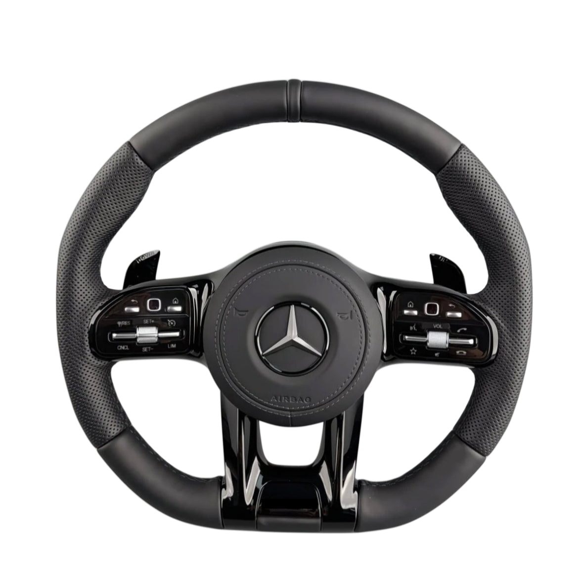 (PRENOTA)Volante per Mercedes, Pelle Nera, Filo Nero, AMG