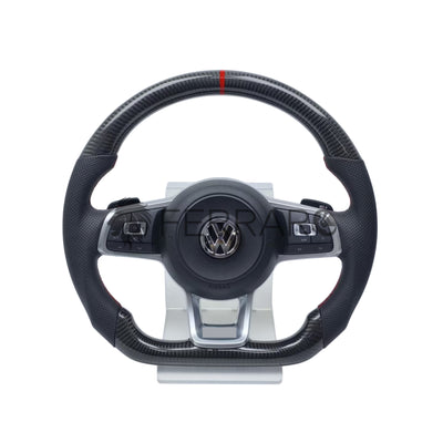 (PRENOTA) Volante per Volkswagen, Carbonio Diagonale, Filo Nero, Punzonatura