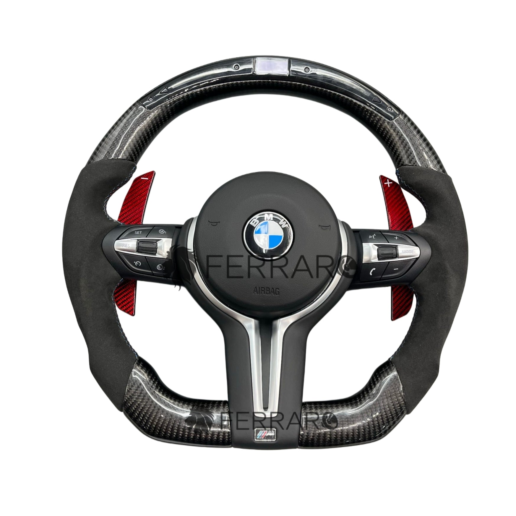 (PRENOTA) Volante per BMW, Carbonio Inclinato, LED, Perforato, Sport