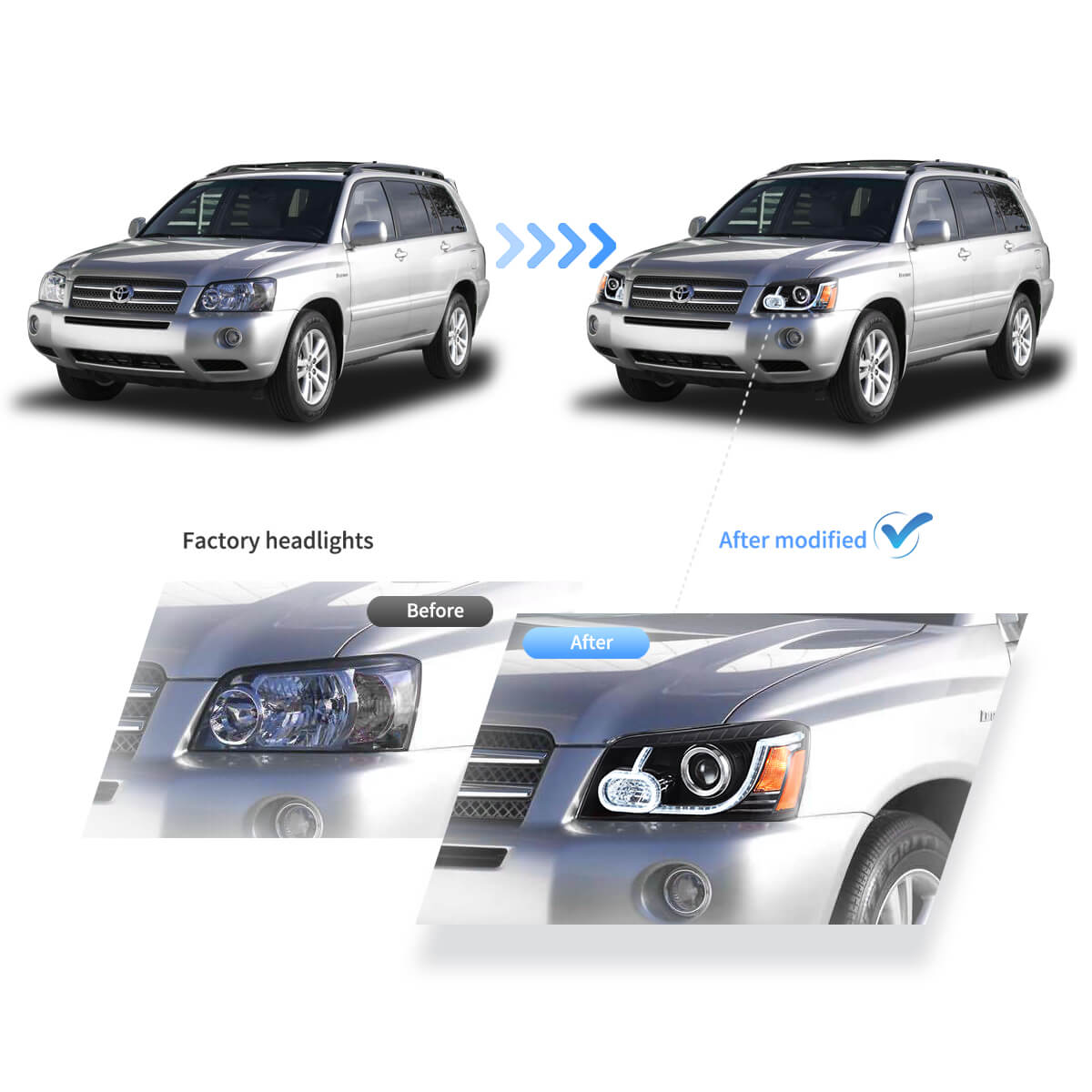 (PRENOTA) Fanali Anteriore Completo per Toyota Highlander (2001-2007) a LED