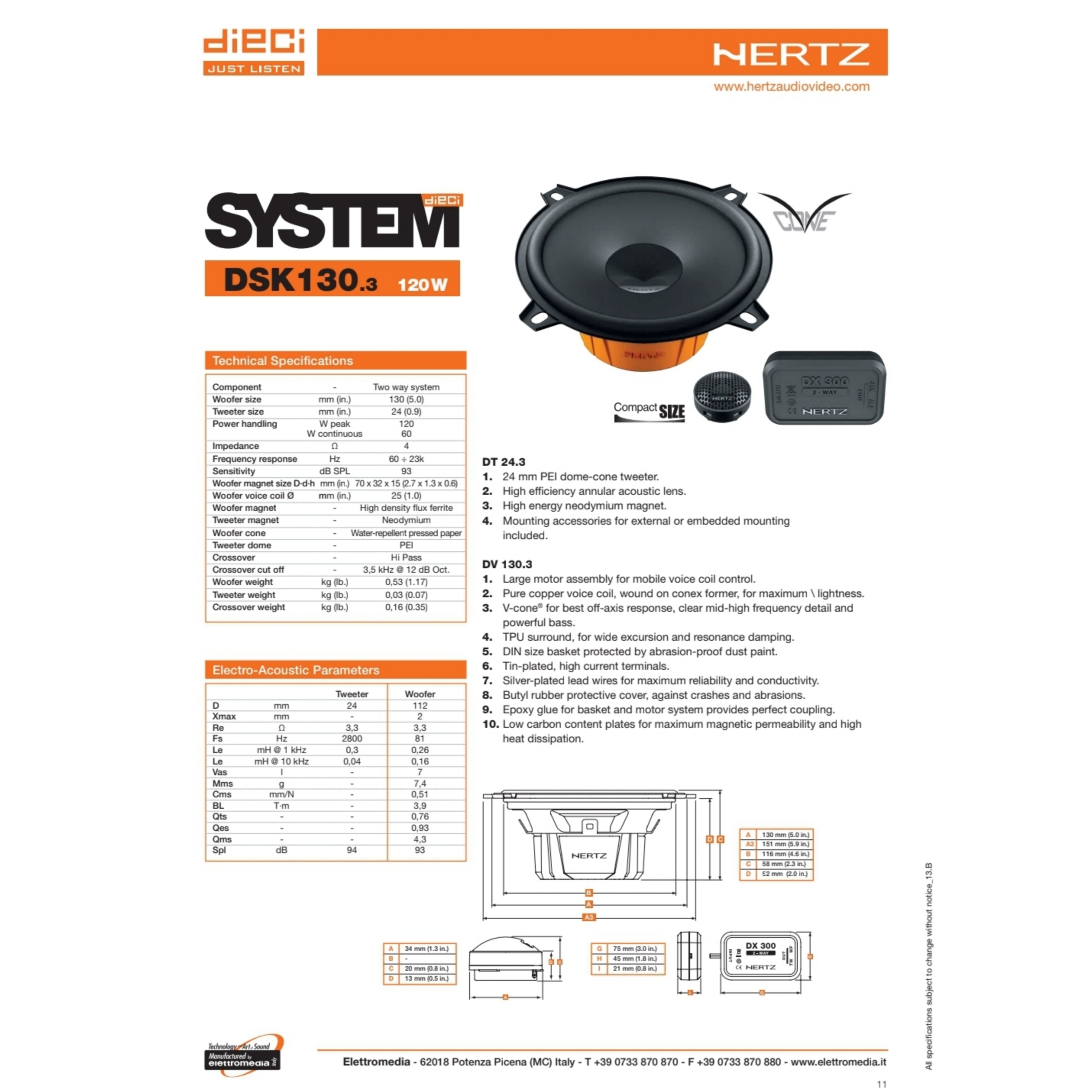 Hertz Kit 4 Casse | DSK 130.3 | Anteriore | Renault Clio 2ª/3ª Serie